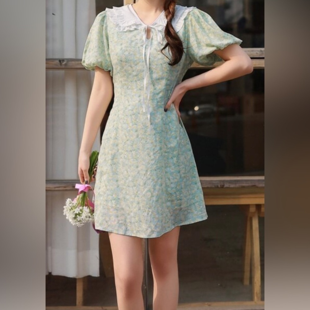 SHEIN prairie cottage core grandma core dress with sailor collar puff sleeves XL